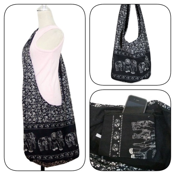BLACK BOHO STYLE ELEPHANT CROSSBODY BAG - Picture 1 of 4